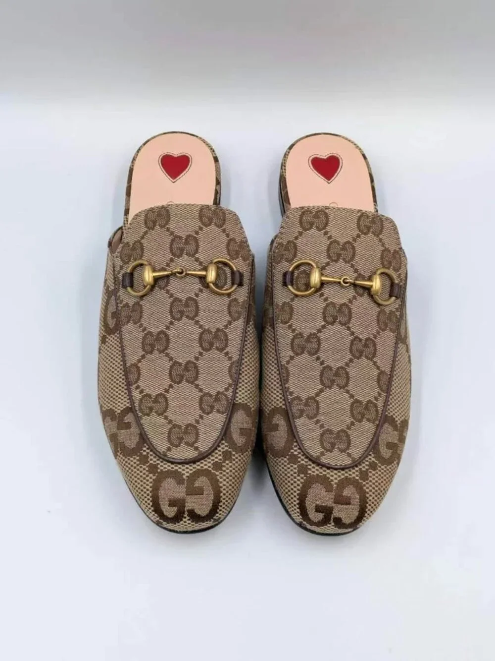 Gucci Monogram Jumbo GG Malaga Princetown Slippers Camel Ebony Beige EU37 475094 - Picture 2 of 13